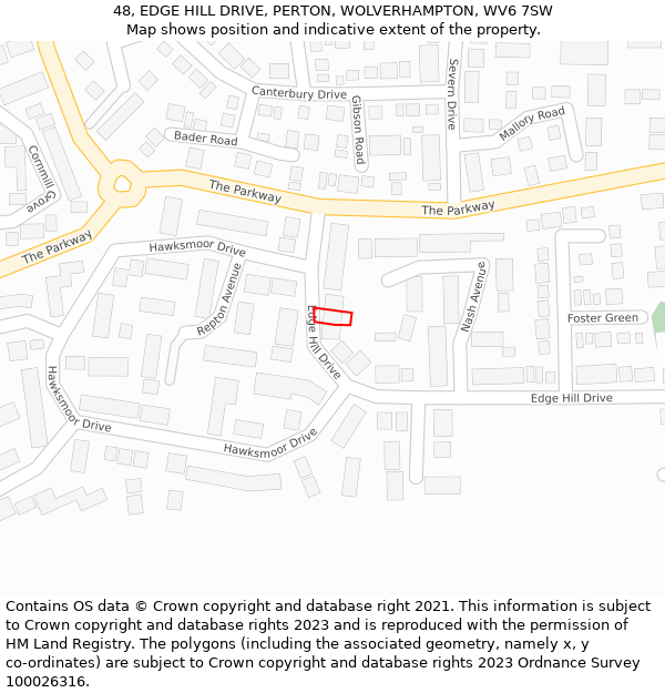 48, EDGE HILL DRIVE, PERTON, WOLVERHAMPTON, WV6 7SW: Location map and indicative extent of plot