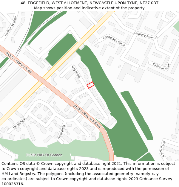 48, EDGEFIELD, WEST ALLOTMENT, NEWCASTLE UPON TYNE, NE27 0BT: Location map and indicative extent of plot