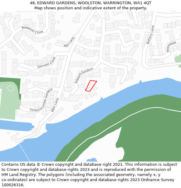 48, EDWARD GARDENS, WOOLSTON, WARRINGTON, WA1 4QT: Location map and indicative extent of plot