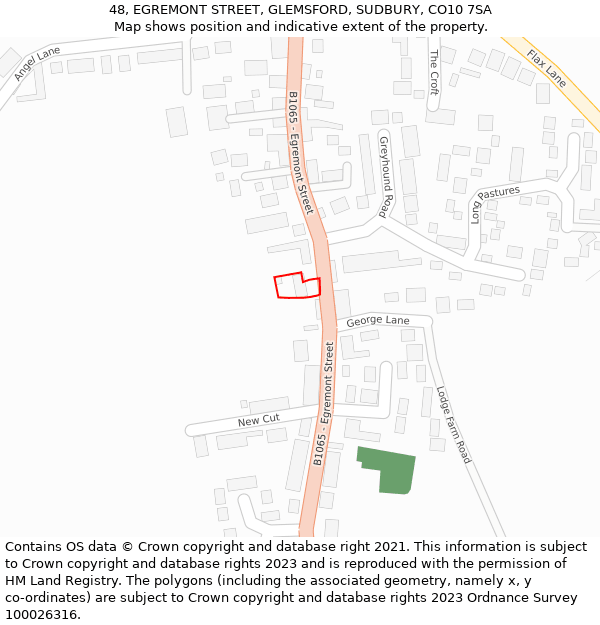 48, EGREMONT STREET, GLEMSFORD, SUDBURY, CO10 7SA: Location map and indicative extent of plot