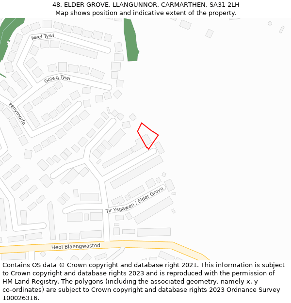 48, ELDER GROVE, LLANGUNNOR, CARMARTHEN, SA31 2LH: Location map and indicative extent of plot