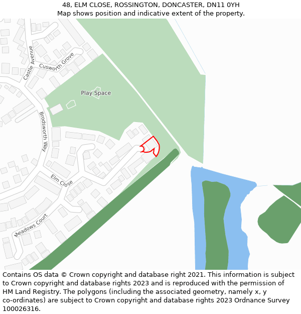 48, ELM CLOSE, ROSSINGTON, DONCASTER, DN11 0YH: Location map and indicative extent of plot