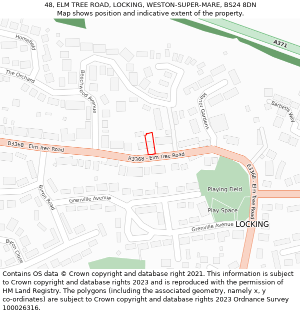 48, ELM TREE ROAD, LOCKING, WESTON-SUPER-MARE, BS24 8DN: Location map and indicative extent of plot