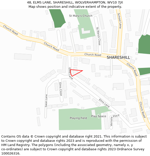 48, ELMS LANE, SHARESHILL, WOLVERHAMPTON, WV10 7JX: Location map and indicative extent of plot