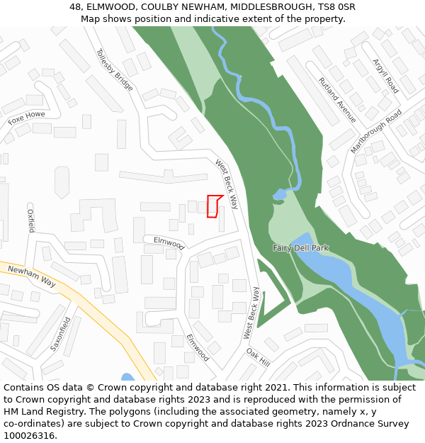 48, ELMWOOD, COULBY NEWHAM, MIDDLESBROUGH, TS8 0SR: Location map and indicative extent of plot