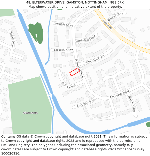 48, ELTERWATER DRIVE, GAMSTON, NOTTINGHAM, NG2 6PX: Location map and indicative extent of plot