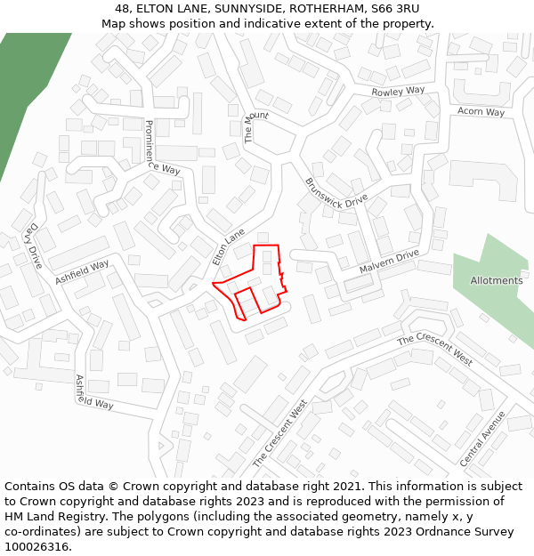 48, ELTON LANE, SUNNYSIDE, ROTHERHAM, S66 3RU: Location map and indicative extent of plot