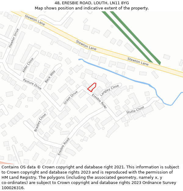 48, ERESBIE ROAD, LOUTH, LN11 8YG: Location map and indicative extent of plot