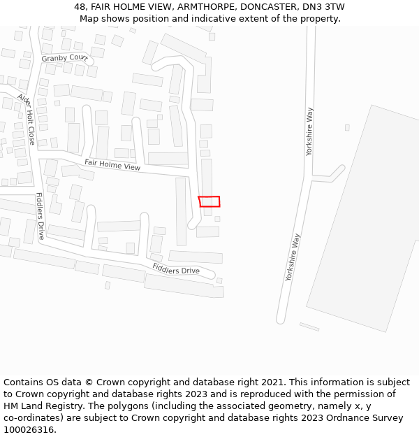 48, FAIR HOLME VIEW, ARMTHORPE, DONCASTER, DN3 3TW: Location map and indicative extent of plot