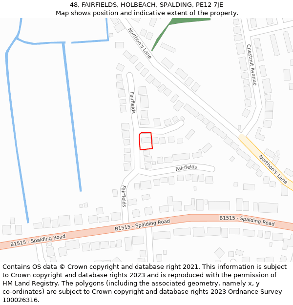 48, FAIRFIELDS, HOLBEACH, SPALDING, PE12 7JE: Location map and indicative extent of plot