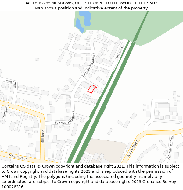 48, FAIRWAY MEADOWS, ULLESTHORPE, LUTTERWORTH, LE17 5DY: Location map and indicative extent of plot