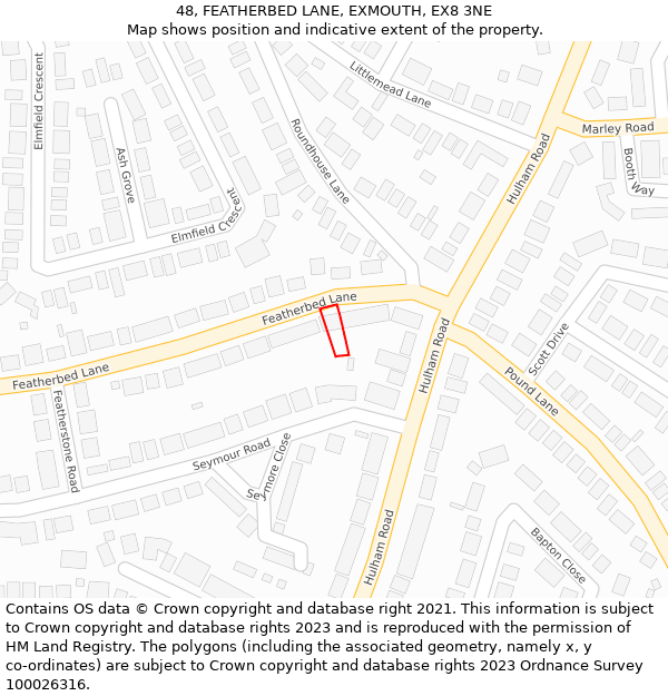 48, FEATHERBED LANE, EXMOUTH, EX8 3NE: Location map and indicative extent of plot