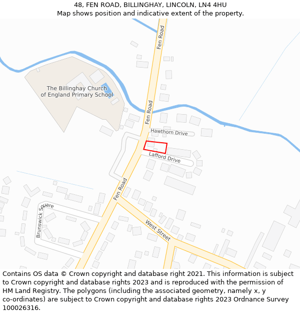 48, FEN ROAD, BILLINGHAY, LINCOLN, LN4 4HU: Location map and indicative extent of plot