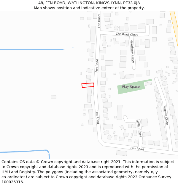 48, FEN ROAD, WATLINGTON, KING'S LYNN, PE33 0JA: Location map and indicative extent of plot