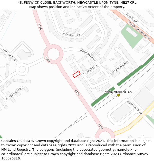 48, FENWICK CLOSE, BACKWORTH, NEWCASTLE UPON TYNE, NE27 0RL: Location map and indicative extent of plot