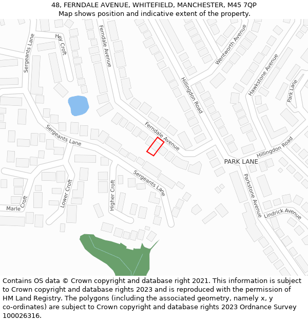 48, FERNDALE AVENUE, WHITEFIELD, MANCHESTER, M45 7QP: Location map and indicative extent of plot