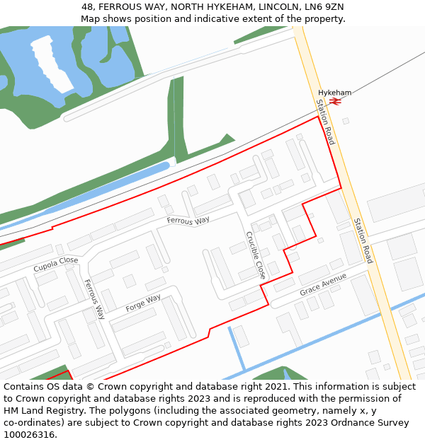 48, FERROUS WAY, NORTH HYKEHAM, LINCOLN, LN6 9ZN: Location map and indicative extent of plot