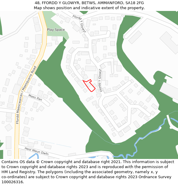 48, FFORDD Y GLOWYR, BETWS, AMMANFORD, SA18 2FG: Location map and indicative extent of plot