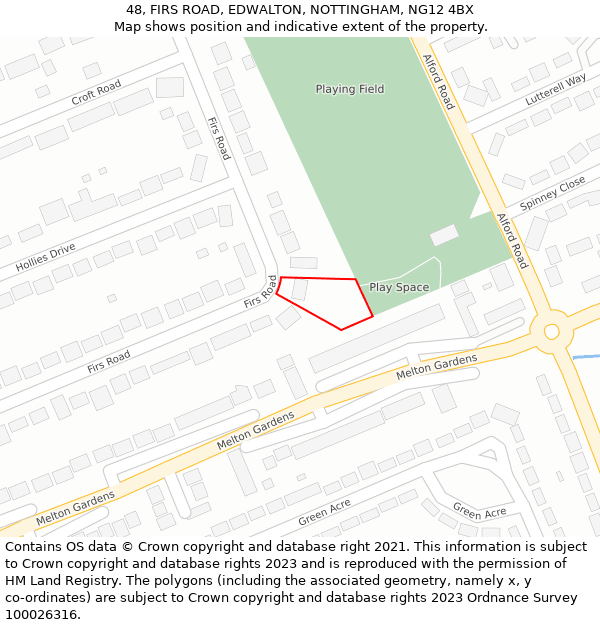 48, FIRS ROAD, EDWALTON, NOTTINGHAM, NG12 4BX: Location map and indicative extent of plot