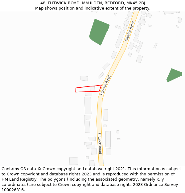 48, FLITWICK ROAD, MAULDEN, BEDFORD, MK45 2BJ: Location map and indicative extent of plot