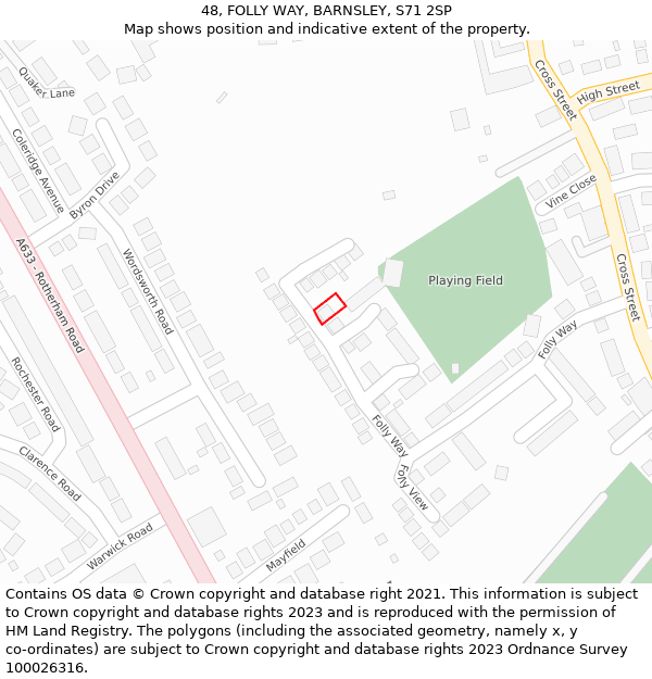 48, FOLLY WAY, BARNSLEY, S71 2SP: Location map and indicative extent of plot