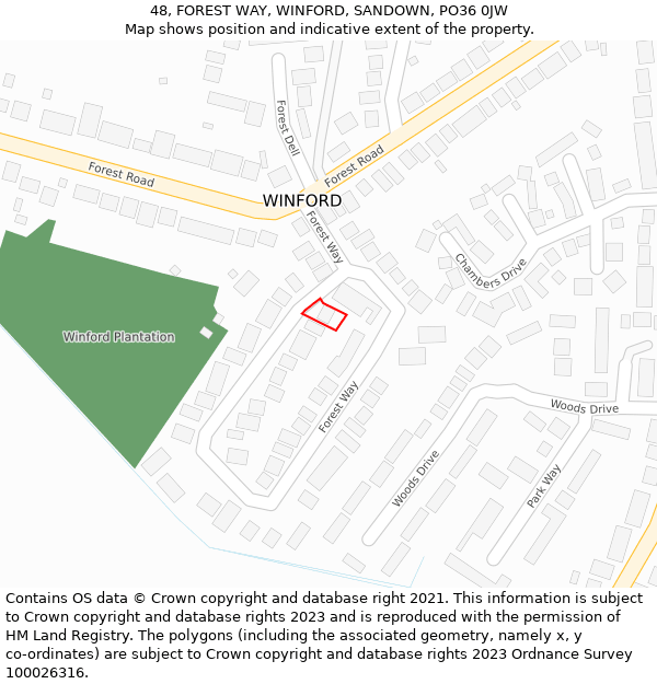 48, FOREST WAY, WINFORD, SANDOWN, PO36 0JW: Location map and indicative extent of plot