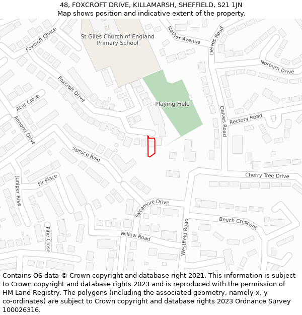 48, FOXCROFT DRIVE, KILLAMARSH, SHEFFIELD, S21 1JN: Location map and indicative extent of plot