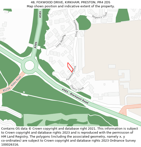 48, FOXWOOD DRIVE, KIRKHAM, PRESTON, PR4 2DS: Location map and indicative extent of plot