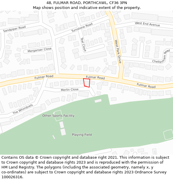 48, FULMAR ROAD, PORTHCAWL, CF36 3PN: Location map and indicative extent of plot