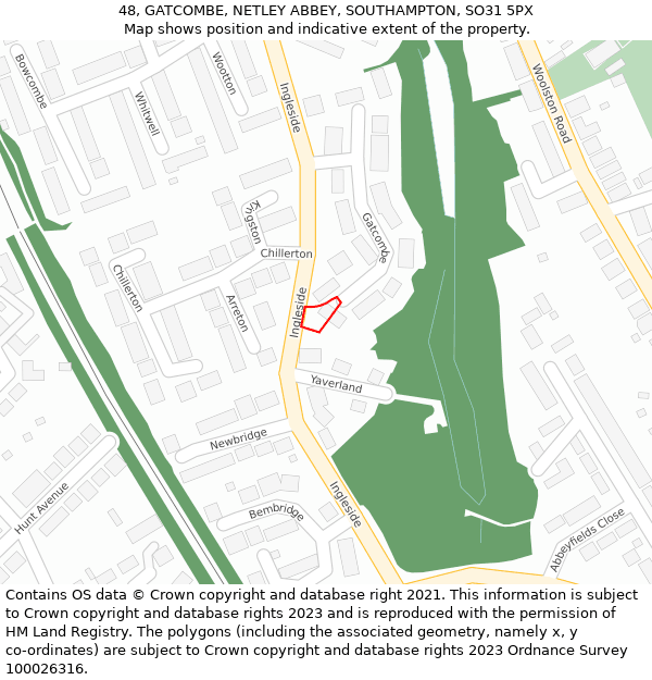 48, GATCOMBE, NETLEY ABBEY, SOUTHAMPTON, SO31 5PX: Location map and indicative extent of plot