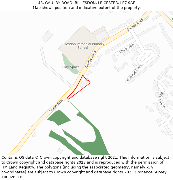 48, GAULBY ROAD, BILLESDON, LEICESTER, LE7 9AF: Location map and indicative extent of plot