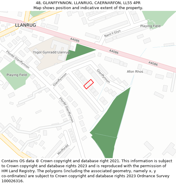 48, GLANFFYNNON, LLANRUG, CAERNARFON, LL55 4PR: Location map and indicative extent of plot