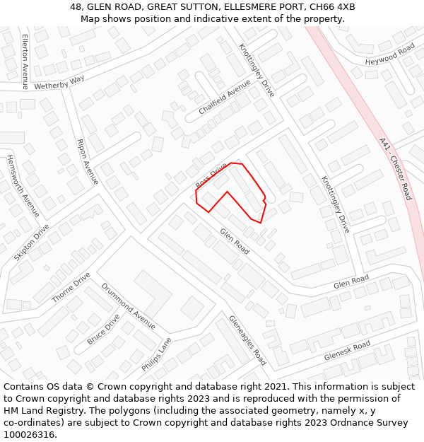 48, GLEN ROAD, GREAT SUTTON, ELLESMERE PORT, CH66 4XB: Location map and indicative extent of plot