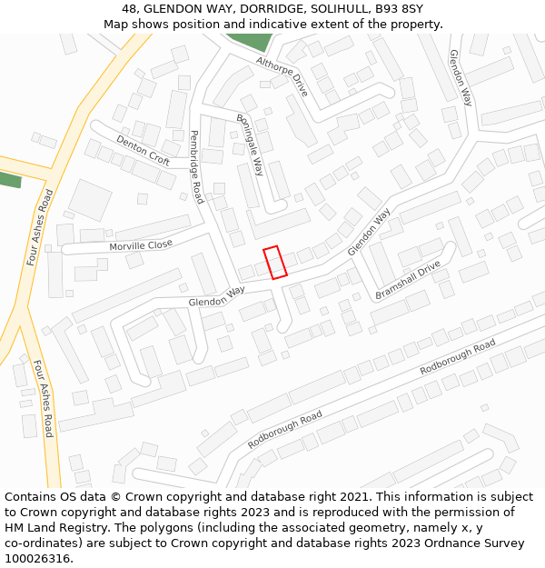 48, GLENDON WAY, DORRIDGE, SOLIHULL, B93 8SY: Location map and indicative extent of plot