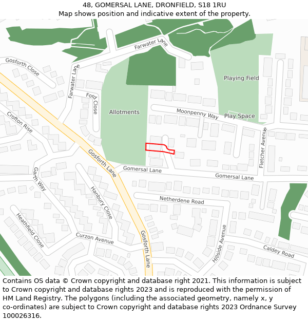 48, GOMERSAL LANE, DRONFIELD, S18 1RU: Location map and indicative extent of plot