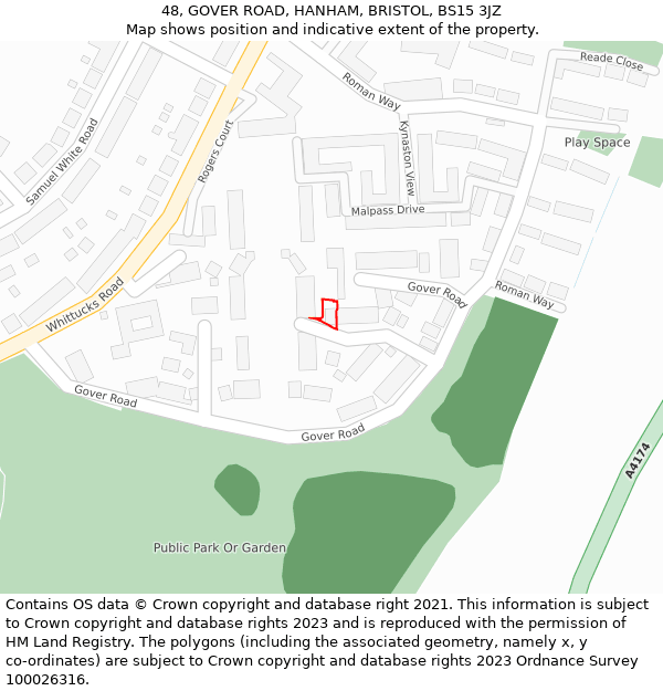 48, GOVER ROAD, HANHAM, BRISTOL, BS15 3JZ: Location map and indicative extent of plot