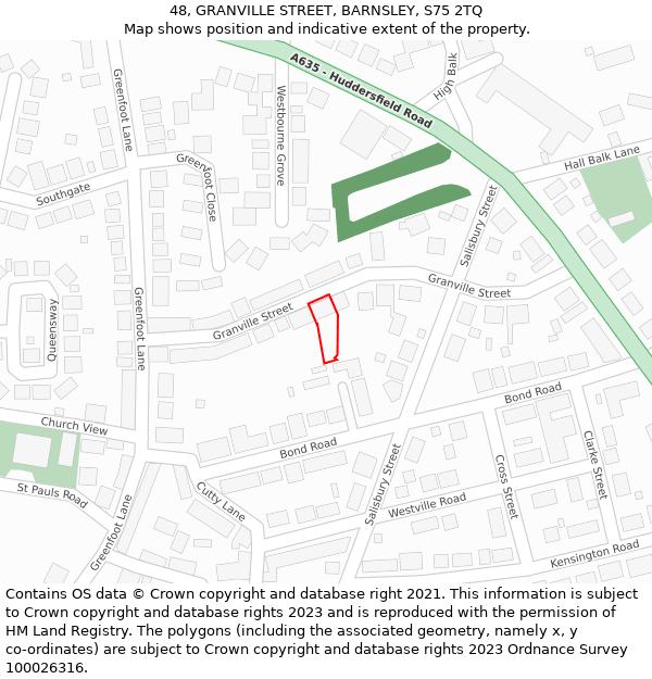 48, GRANVILLE STREET, BARNSLEY, S75 2TQ: Location map and indicative extent of plot