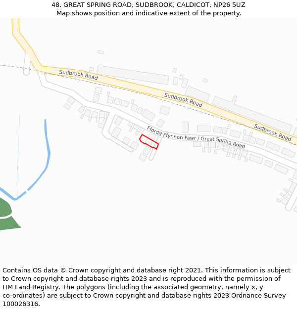 48, GREAT SPRING ROAD, SUDBROOK, CALDICOT, NP26 5UZ: Location map and indicative extent of plot