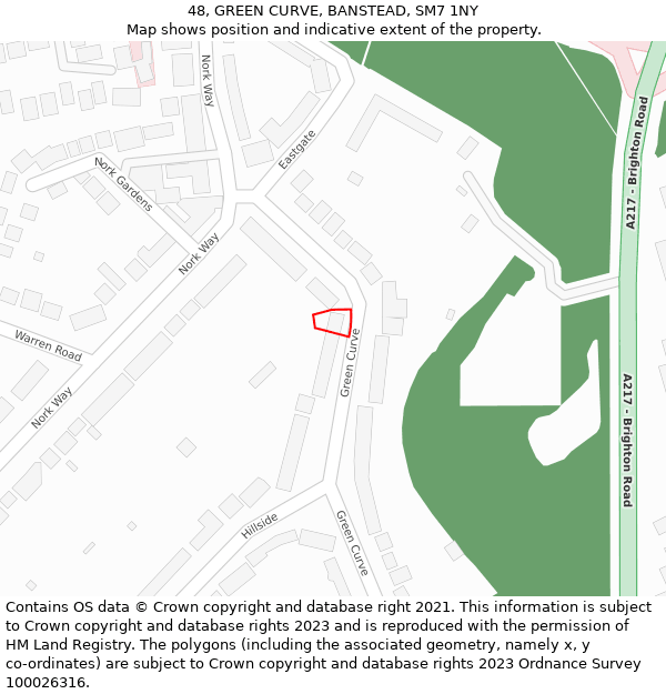 48, GREEN CURVE, BANSTEAD, SM7 1NY: Location map and indicative extent of plot