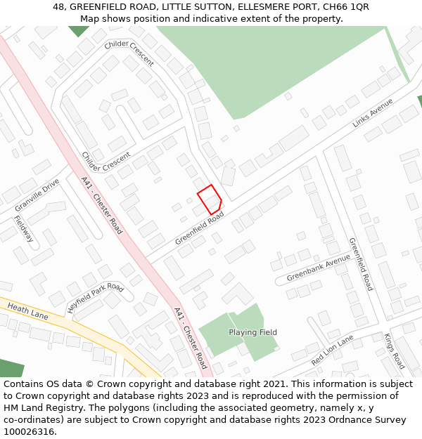 48, GREENFIELD ROAD, LITTLE SUTTON, ELLESMERE PORT, CH66 1QR: Location map and indicative extent of plot
