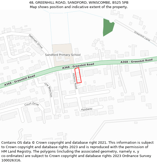 48, GREENHILL ROAD, SANDFORD, WINSCOMBE, BS25 5PB: Location map and indicative extent of plot