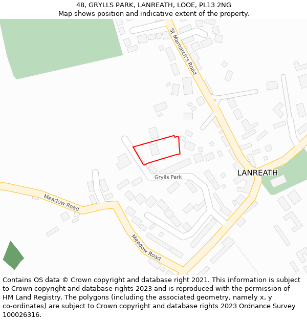 48, GRYLLS PARK, LANREATH, LOOE, PL13 2NG: Location map and indicative extent of plot