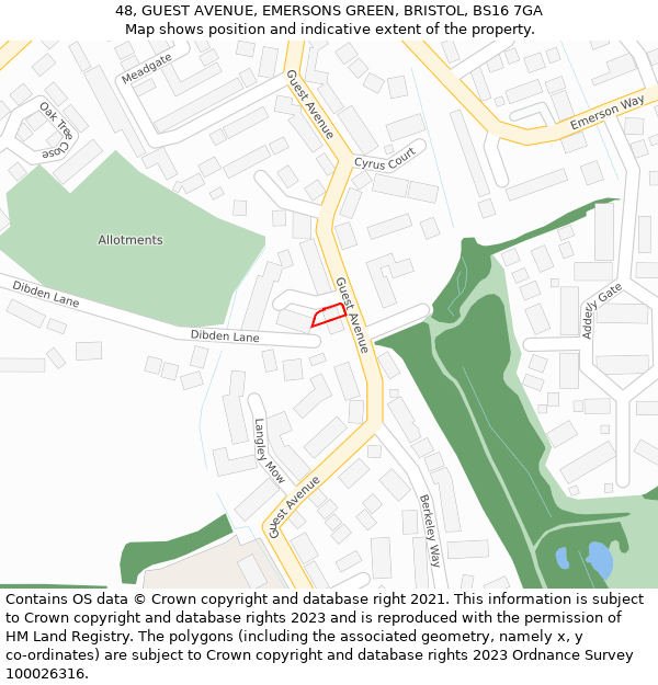 48, GUEST AVENUE, EMERSONS GREEN, BRISTOL, BS16 7GA: Location map and indicative extent of plot