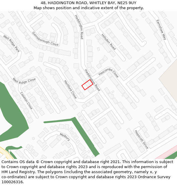 48, HADDINGTON ROAD, WHITLEY BAY, NE25 9UY: Location map and indicative extent of plot