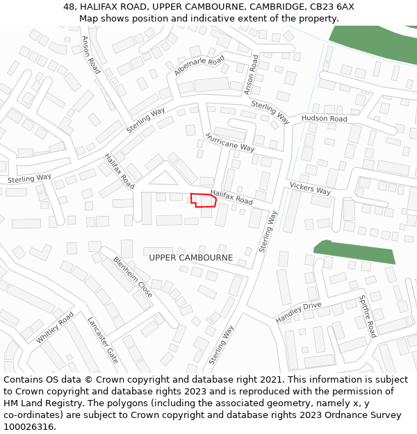 48, HALIFAX ROAD, UPPER CAMBOURNE, CAMBRIDGE, CB23 6AX: Location map and indicative extent of plot