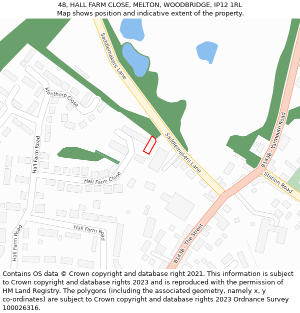 48, HALL FARM CLOSE, MELTON, WOODBRIDGE, IP12 1RL: Location map and indicative extent of plot