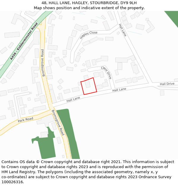 48, HALL LANE, HAGLEY, STOURBRIDGE, DY9 9LH: Location map and indicative extent of plot