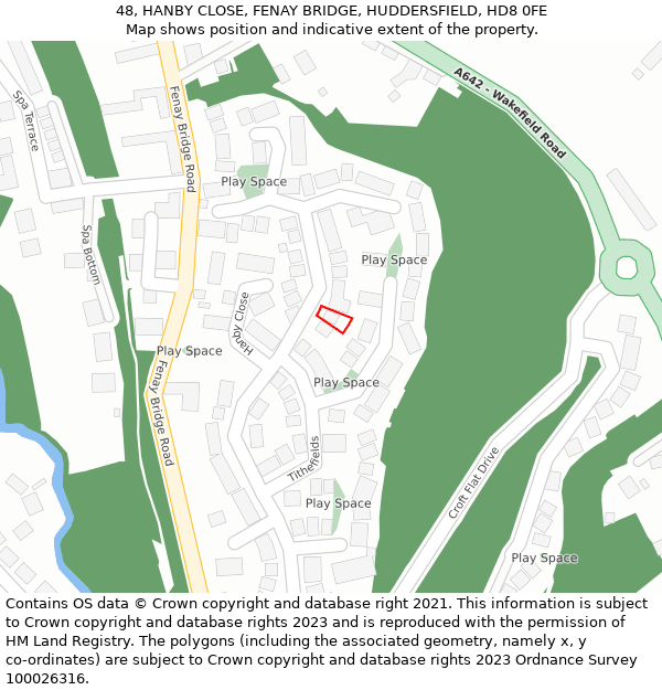 48, HANBY CLOSE, FENAY BRIDGE, HUDDERSFIELD, HD8 0FE: Location map and indicative extent of plot