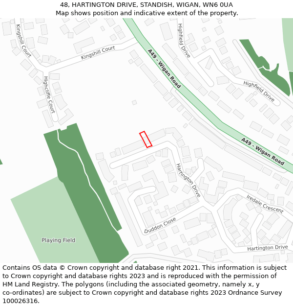 48, HARTINGTON DRIVE, STANDISH, WIGAN, WN6 0UA: Location map and indicative extent of plot