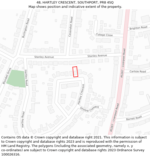 48, HARTLEY CRESCENT, SOUTHPORT, PR8 4SQ: Location map and indicative extent of plot